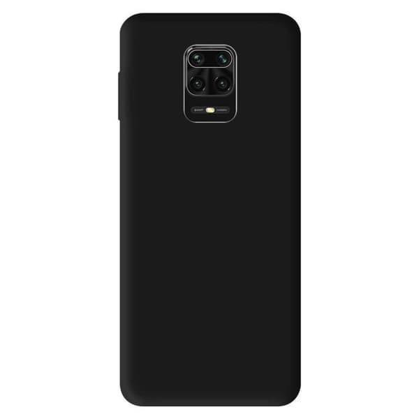 Vanligt mattsvart silikonfodral som är kompatibelt med Xiaomi Redmi Note 9 Pro