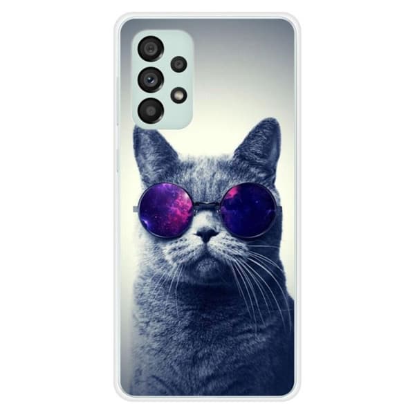Tryckt silikonfodral kompatibelt med Samsung Galaxy A73 5G Cat med glasögon
