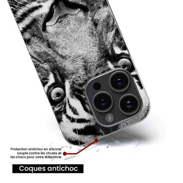 Tryckt silikonfodral som är kompatibelt med Samsung Galaxy A10e Vit och svart tiger