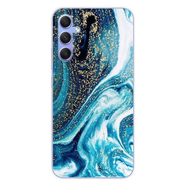 Tryckt silikonfodral som är kompatibelt med Samsung Galaxy A34 5G Marble Blue Glitter