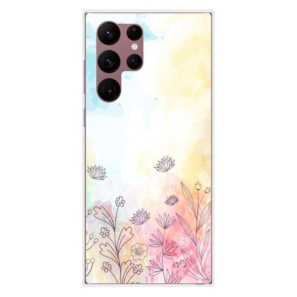 Tryckt silikonfodral som är kompatibelt med Samsung Galaxy S22 Ultra Watercolor blommor