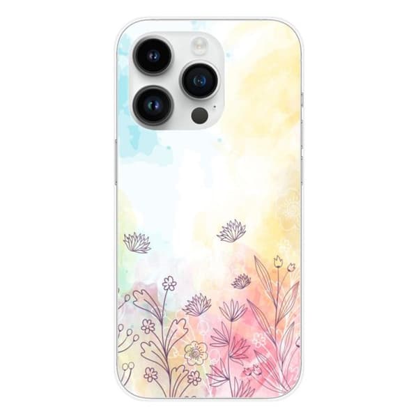 Tryckt silikonfodral som är kompatibelt med Apple iPhone 15 Pro Watercolor blommor