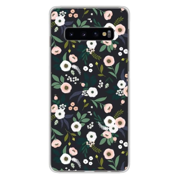 Tryckt silikonfodral kompatibelt Samsung Galaxy S10 Plus Flowers Black