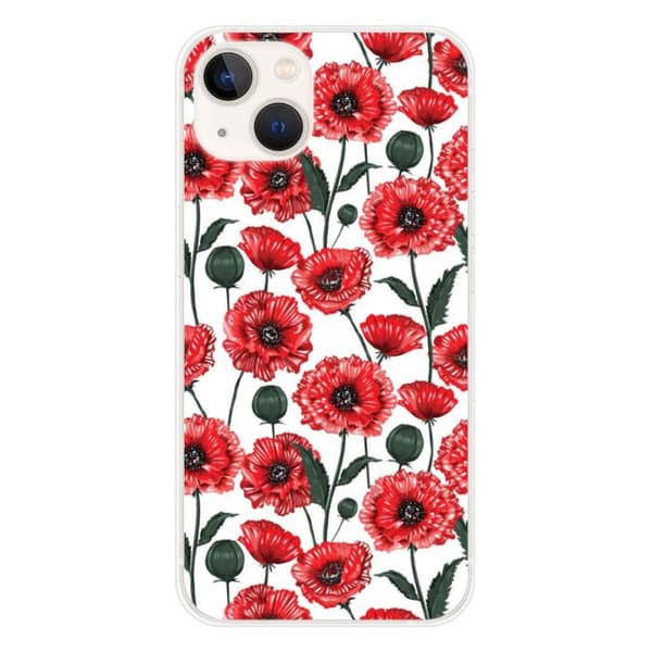 Tryckt silikonfodral som är kompatibelt med Apple iPhone 13 Poppy Flowers