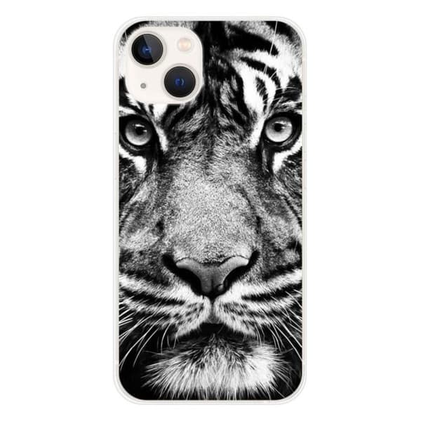 Tryckt silikonfodral som är kompatibelt med Apple iPhone 13 Vit och svart tiger