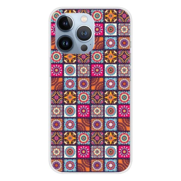 Tryckt silikonfodral som är kompatibelt med Apple iPhone 13 Pro Patchwork Mandala