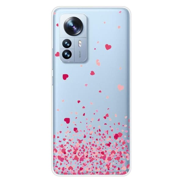 Tryckt silikonfodral som är kompatibelt med Xiaomi Mi 12 Pro Pink Heart Confetti