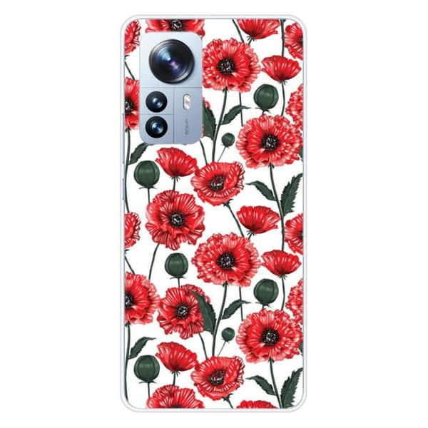 Tryckt silikonfodral som är kompatibelt med Xiaomi Mi 12 Pro Poppy Flowers