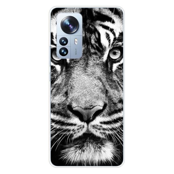 Tryckt silikonfodral som är kompatibelt med Xiaomi Mi 12 Pro vit och svart tiger
