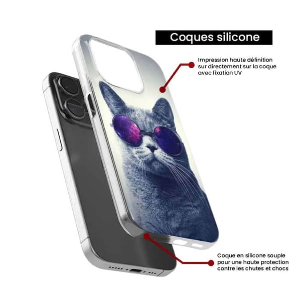 Tryckt silikonfodral kompatibelt med Apple iPhone 13 Pro Cat med glasögon