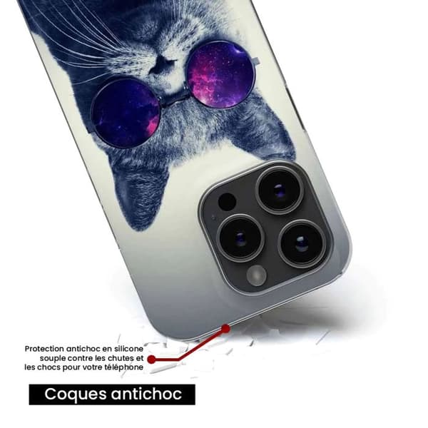 Tryckt silikonfodral kompatibelt med Apple iPhone 13 Pro Cat med glasögon