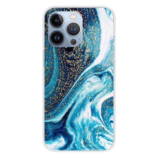 Tryckt silikonfodral som är kompatibelt med Apple iPhone 13 Pro Marble Blue Glitter