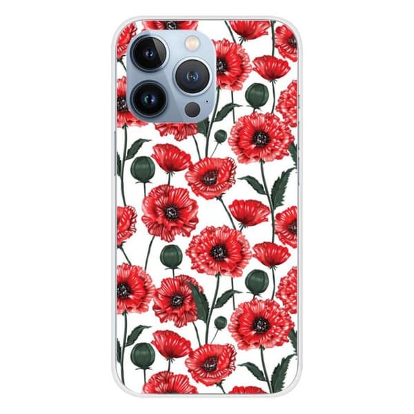 Tryckt silikonfodral som är kompatibelt med Apple iPhone 13 Pro Poppy Flowers