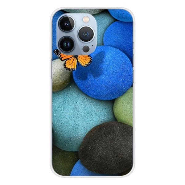 Tryckt silikonfodral som är kompatibelt med Apple iPhone 13 Pro Blue Pebble Butterfly