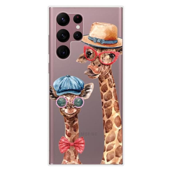 Tryckt silikonfodral kompatibelt Samsung Galaxy S22 Ultra Funny Giraffe