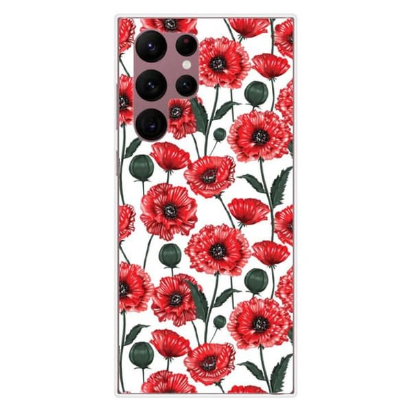 Tryckt silikonfodral som är kompatibelt med Samsung Galaxy S22 Ultra Poppy Flowers