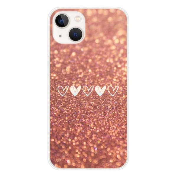 Tryckt silikonfodral som är kompatibelt med Apple iPhone 13 Heart glitter