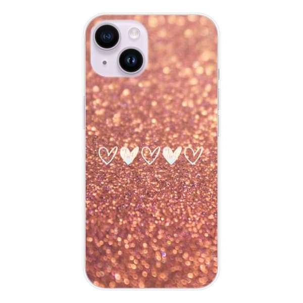 Tryckt silikonfodral som är kompatibelt med Apple iPhone 14 Heart glitter