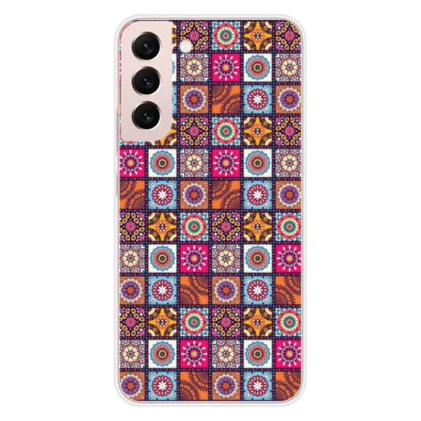 Tryckt silikonfodral som är kompatibelt med Samsung Galaxy S22 Plus Patchwork Mandala