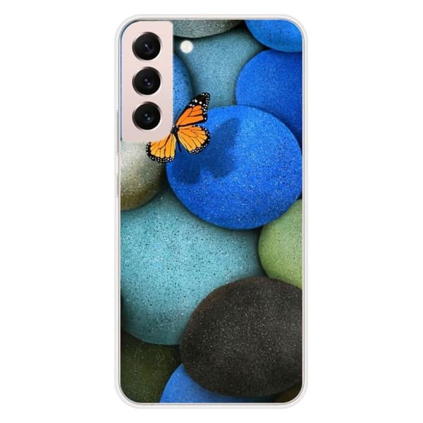 Tryckt silikonfodral som är kompatibelt med Samsung Galaxy S22 Plus Blue Pebble Butterfly