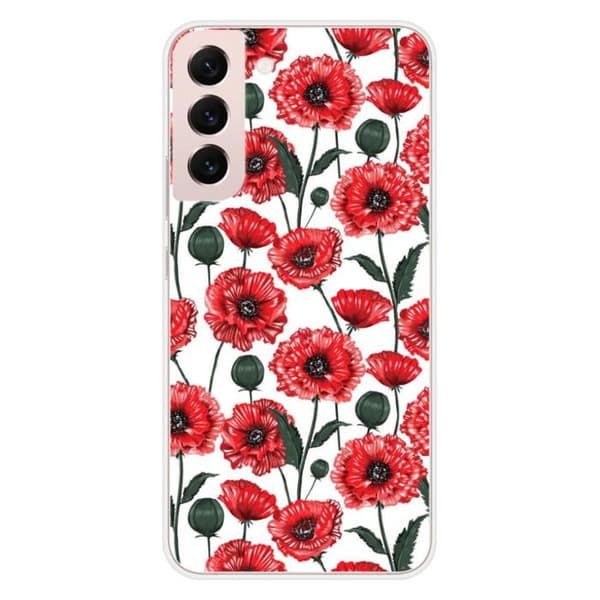 Tryckt silikonfodral som är kompatibelt med Samsung Galaxy S22 Plus Poppy Flowers