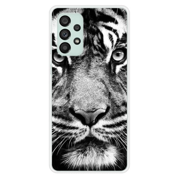 Tryckt silikonfodral som är kompatibelt med Samsung Galaxy A73 5G vit och svart tiger