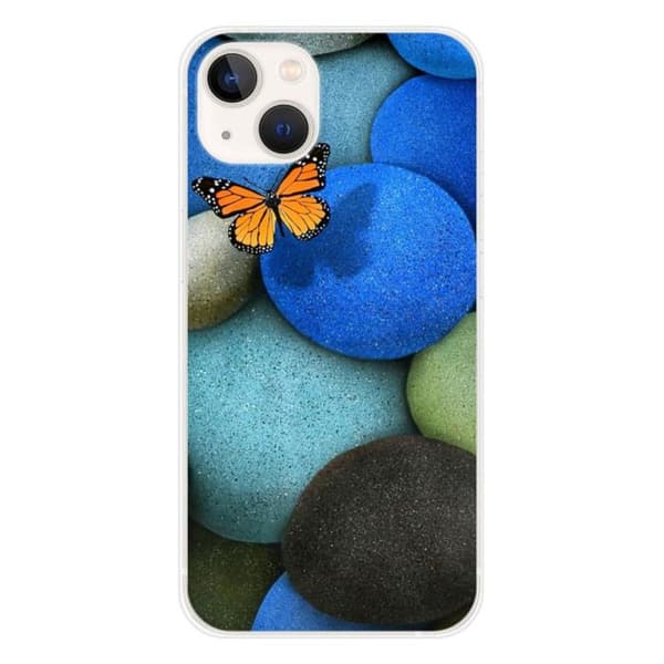 Tryckt silikonfodral som är kompatibelt med Apple iPhone 13 Blue Pebble Butterfly