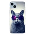 Miniatyrbild 1 av 6: Tryckt silikonfodral kompatibelt med Apple iPhone 14 Plus Cat med glasögon
