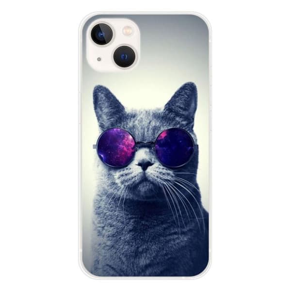 Tryckt silikonfodral kompatibelt med Apple iPhone 13 Cat med glasögon