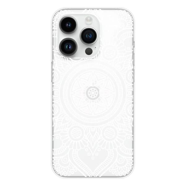 Tryckt silikonfodral som är kompatibelt med Apple iPhone 14 Pro White Mandala