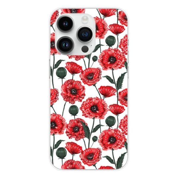 Tryckt silikonfodral som är kompatibelt med Apple iPhone 14 Pro Poppy Flowers