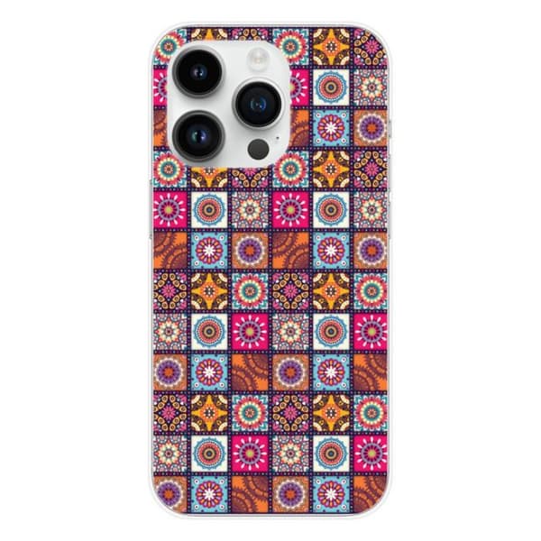 Siliconfodral med tryck - 1001 fodral - Apple iPhone 14 Pro - Patchwork Mandala - Transparent - Halvhård