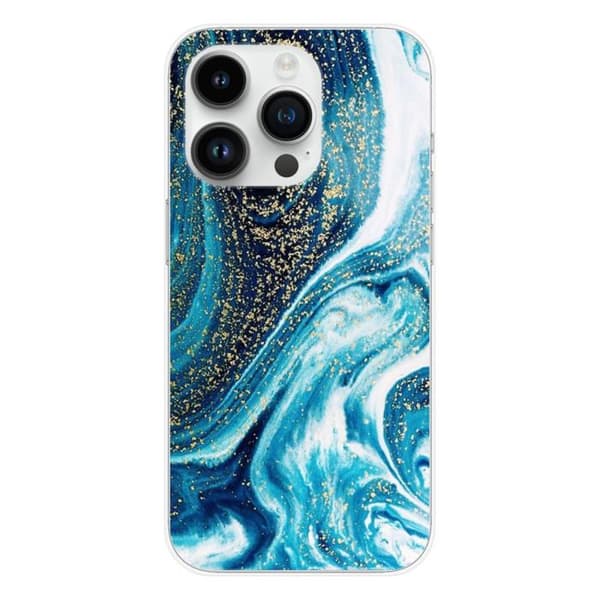 Tryckt silikonfodral som är kompatibelt med Apple iPhone 14 Pro Marble Blue Glitter