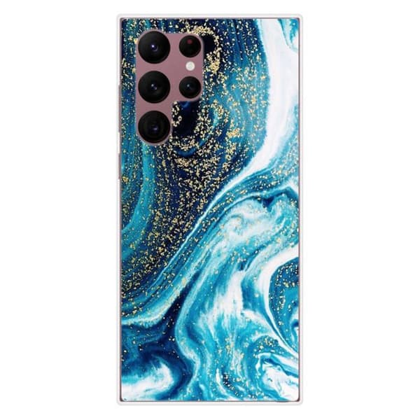 Tryckt silikonfodral som är kompatibelt med Samsung Galaxy S22 Ultra Marble Blue Glitter