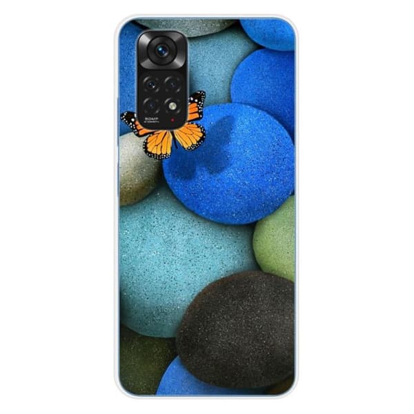 Tryckt silikonfodral kompatibelt med Xiaomi Redmi Note 11 4G Blue Pebble Butterfly