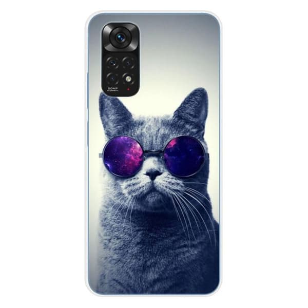 Tryckt silikonfodral kompatibelt med Xiaomi Redmi Note 11 4G Cat med glasögon