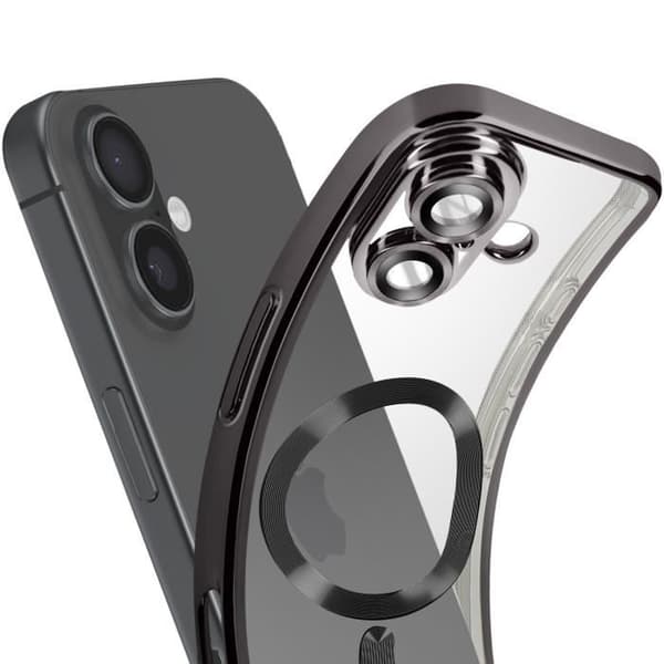 Fodral - AVIZAR - iPhone 16 Plus - Silikon - Svart Chrome Contour - Fullständigt kameraskydd