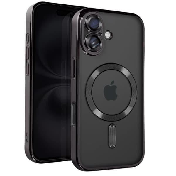 Fodral - AVIZAR - iPhone 16 Plus - Silikon - Svart Chrome Contour - Fullständigt kameraskydd