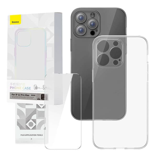Gennemsigtigt etui og sæt af hærdet glas Baseus Corning til iPhone 12 Pro Max