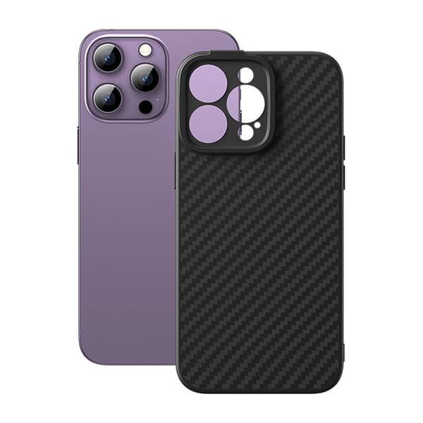 Magnetisk etui Baseus Synthetic Fiber Series til iPhone 14 Pro (sort)+ hærdet glas + rensesæt