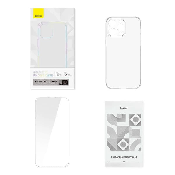 Läpinäkyvä kotelo ja karkaistu lasi -setti Baseus Corning iPhone 13 Prolle
