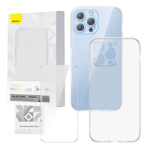 Läpinäkyvä kotelo ja karkaistu lasi -setti Baseus Corning iPhone 13 Prolle