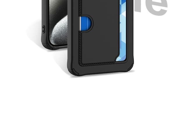 iPhone 15 kotelo - mikrokuituinen silikoni korttipidike, musta