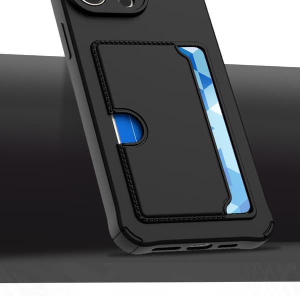 iPhone 15 kotelo - mikrokuituinen silikoni korttipidike, musta