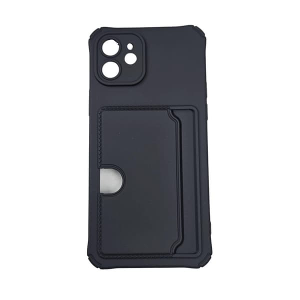 iPhone 15 kotelo - mikrokuituinen silikoni korttipidike, musta