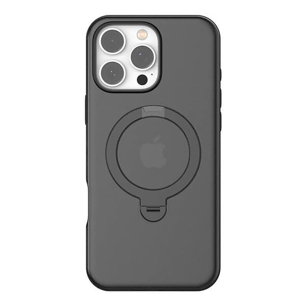 Torras Ostand Spin Case iPhone 16 ProMax -puhelimelle (musta)