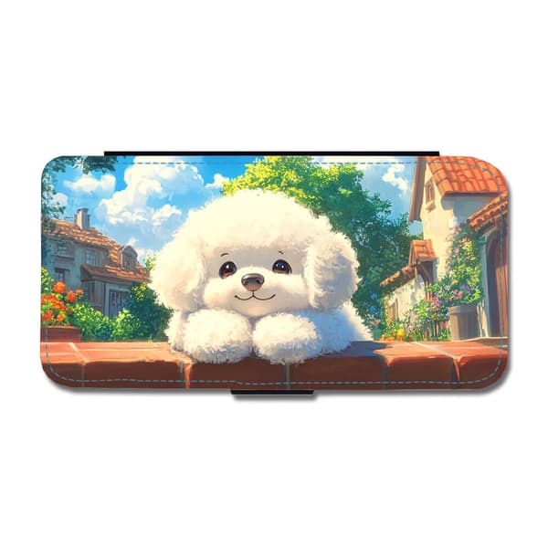 Lasten Suloinen Sarjakuva Bichon Frise Koira Käännä Matkapuhelinkotelo iPhone 15