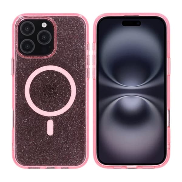 iPhone 16 Pro Max Rvelon Mobilskal TPU med MagSafe - Glitter Rosa
