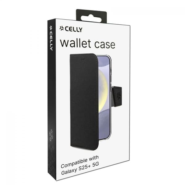 Celly Samsung Galaxy S25 Plus Kotelo Wally Wallet Case Musta
