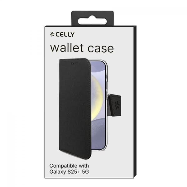 Celly Samsung Galaxy S25 Plus Kotelo Wally Wallet Case Musta